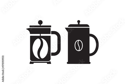 Coffee press silhouette with bean design French press coffee maker silhouette graphic