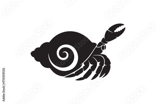 Hermit Crab Silhouette with Spiral Shell Hermit crab clipart sea creature design