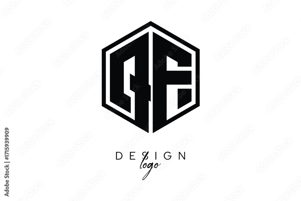 Fototapeta premium QF Polygon Monogram Logo – Modern Hexagon Shield Emblem for Creative Branding & Identity Design
