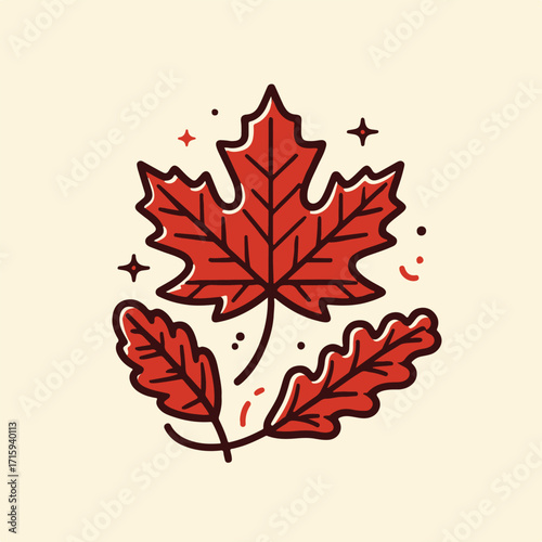 Maple leaf, oak leaf, fall colors, thanksgiving season, vector illustration, isolated elements, flat style