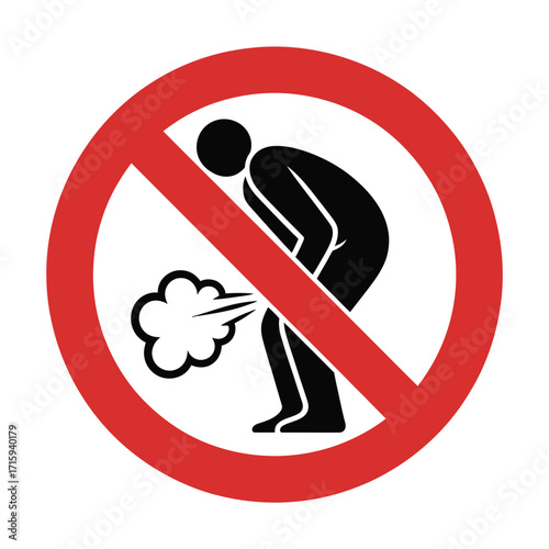 Vector illustration of a prohibition sign showing no farting symbol for signage and graphics silhouette vector illustration white background