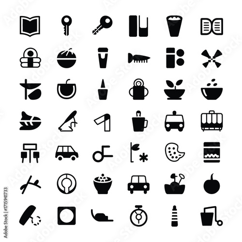 Vector icons collection featuring objects for daily life and hobbies scalable eps format silhouette vector illustration white background