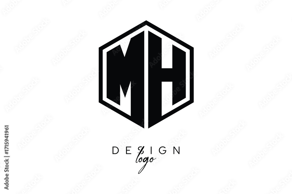 Fototapeta premium MH Polygon Monogram Logo – Modern Hexagon Shield Emblem for Creative Branding & Identity Design