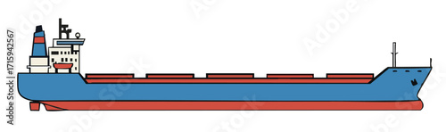 A simple vector illustration of a large cargo ship, representing maritime transport, global logistics, and international sea freight