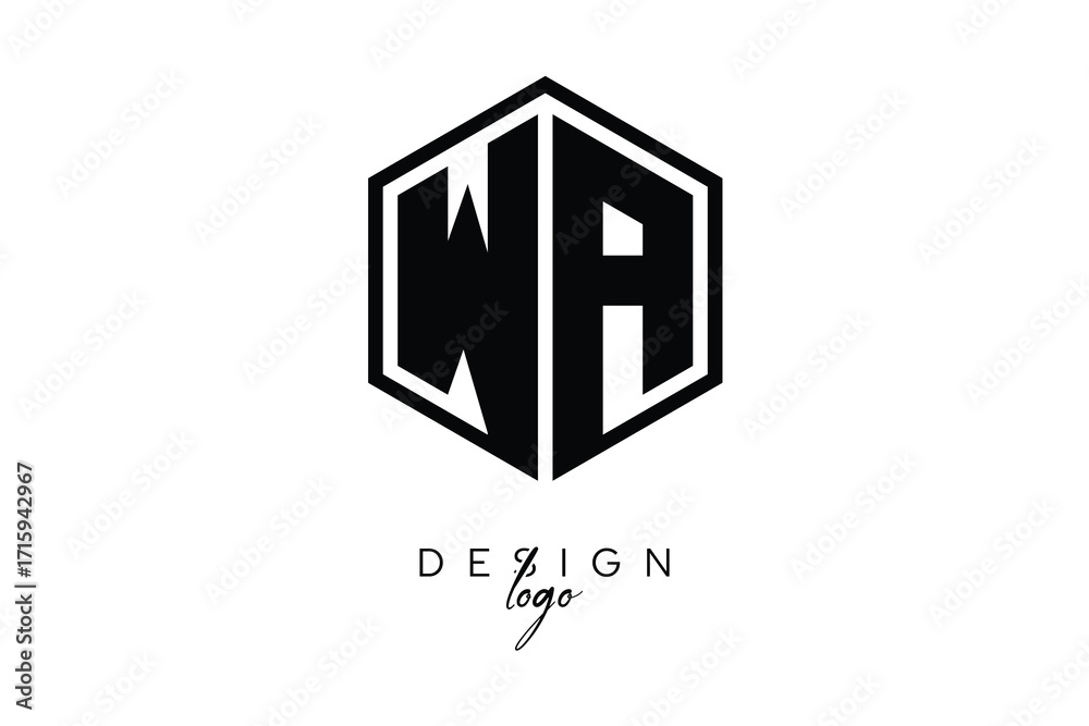 Fototapeta premium WA Polygon Monogram Logo – Modern Hexagon Shield Emblem for Creative Branding & Identity Design