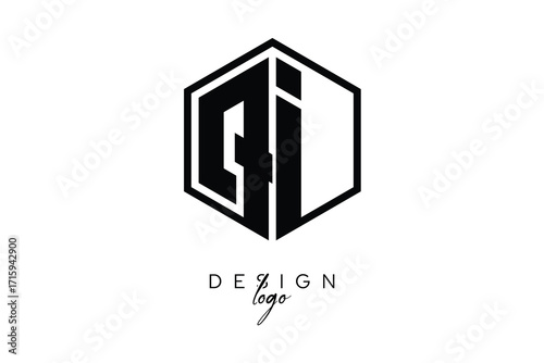 QI Polygon Monogram Logo – Modern Hexagon Shield Emblem for Creative Branding & Identity Design