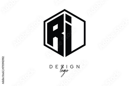 RI Polygon Monogram Logo – Modern Hexagon Shield Emblem for Creative Branding & Identity Design