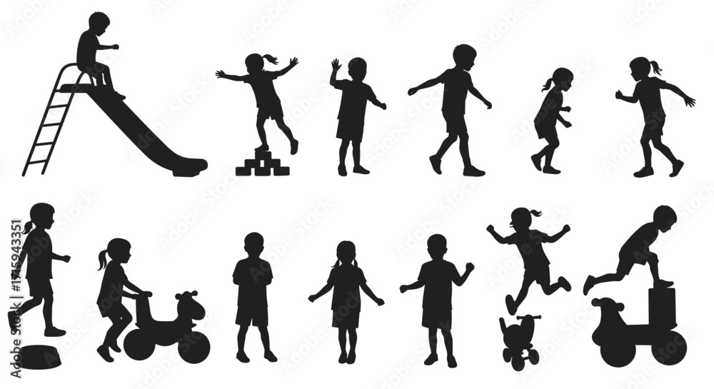 Naklejka premium Children at play: energetic silhouettes of kids in motion and exploration