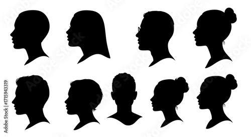 Diverse human silhouettes in profile view