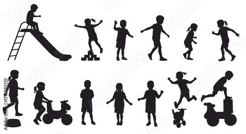 Children at play: energetic silhouettes of kids in motion and exploration