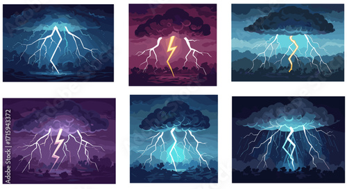 Colorful dramatic storm skies with vibrant lightning strikes
