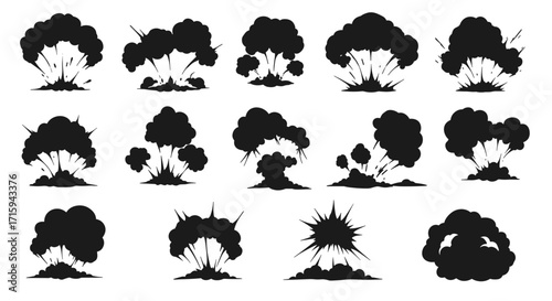 Dynamic explosions collection in silhouette style for creative design projects