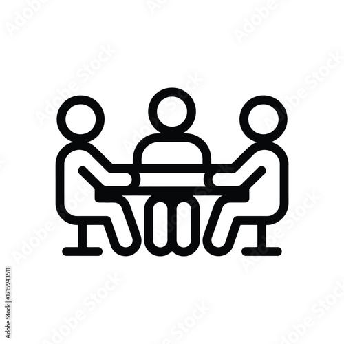 Simple line art vector illustration of three people meeting around a table silhouette vector illustration white background