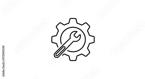 Simple linear gear and wrench icon for technology and repair concepts