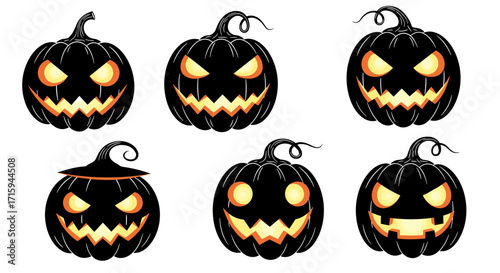 Creepy pumpkin faces collection for halloween decoration and design