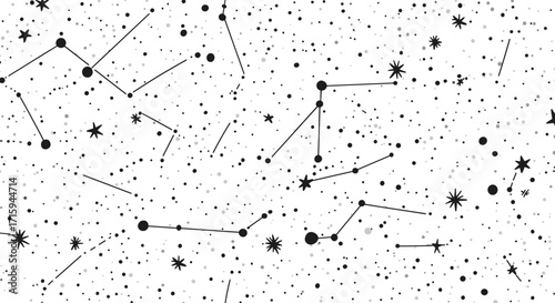 Seamless celestial pattern with constellations and stars