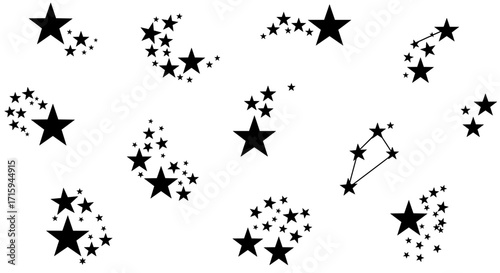 Celestial star patterns and constellations in silhouette style