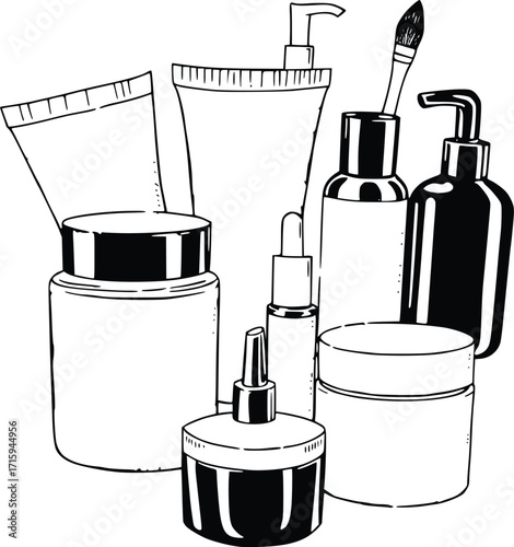 Cosmetic Containers Sketch with Natural Elements