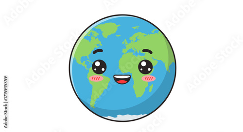 Cute earth cartoon with smiling face on white background