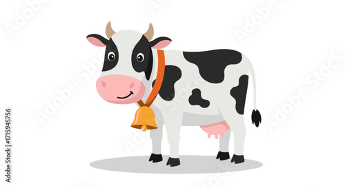 Cute cartoon cow with bell on white background