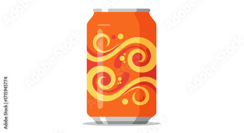 Colorful soda can with abstract swirl design in vibrant style