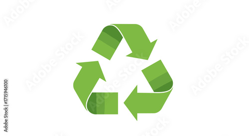 Green recycling symbol on white background with curved arrows