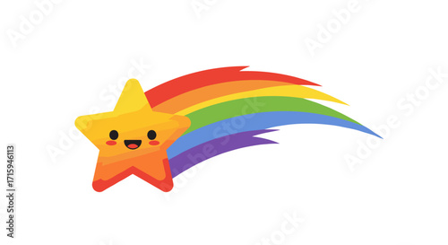 Cute kawaii shooting star with rainbow trail for kids and nursery decor