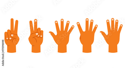 Colorful flat design hand gestures counting from one to five on white background