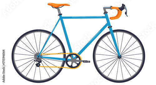 Modern road bicycle with orange accents on white background