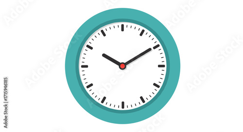 Minimalist blue framed wall clock with black hands on white background