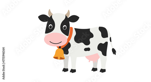 Cute cartoon cow with bell on white background