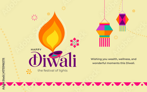 Modern Diwali Festival Background Template Design Vector Illustration	