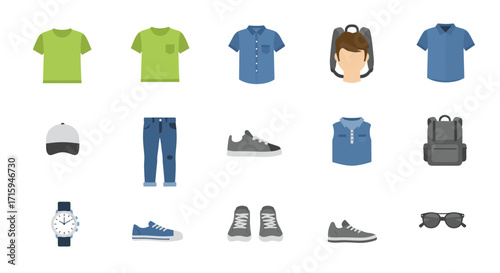 Casual summer outfit elements with sporty accessories in flat design