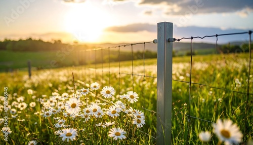 Sunset field of daisies