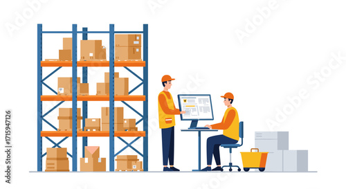 Warehouse team using inventory management software for efficient logistics and storage