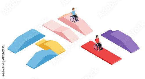 Inclusive isometric design with wheelchair ramps and diverse figures