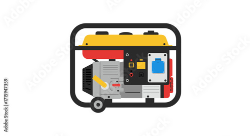 Portable generator in flat design with red and yellow elements on white background