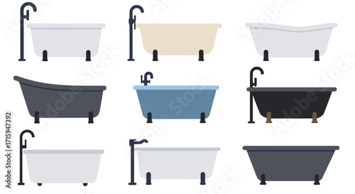 Stylish bathtub set with diverse styles and colors for modern bathroom design