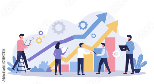 Teamwork and data analysis: business growth with charts and collaboration