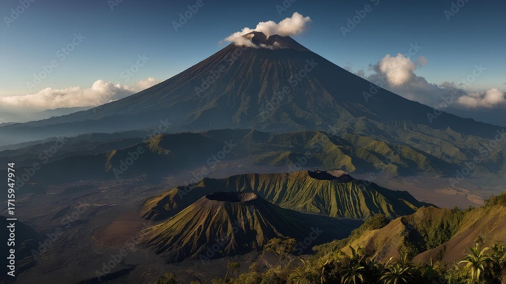 Fototapeta premium Mount Acatenango – Guatemala, Volcanoes in the World offers breathtaking views of neighboring Fuego’s eruptions, blending adventure, volcanic majesty, and Central America’s natural beauty