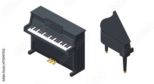 Isometric piano set: upright and grand designs in modern style