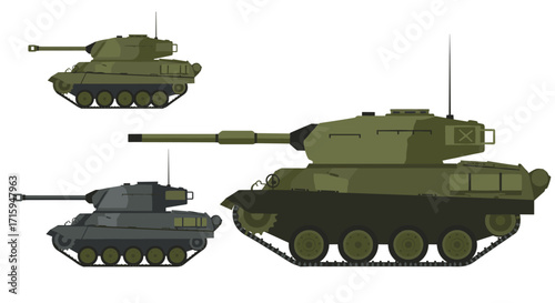 Military tanks in flat design set against white background