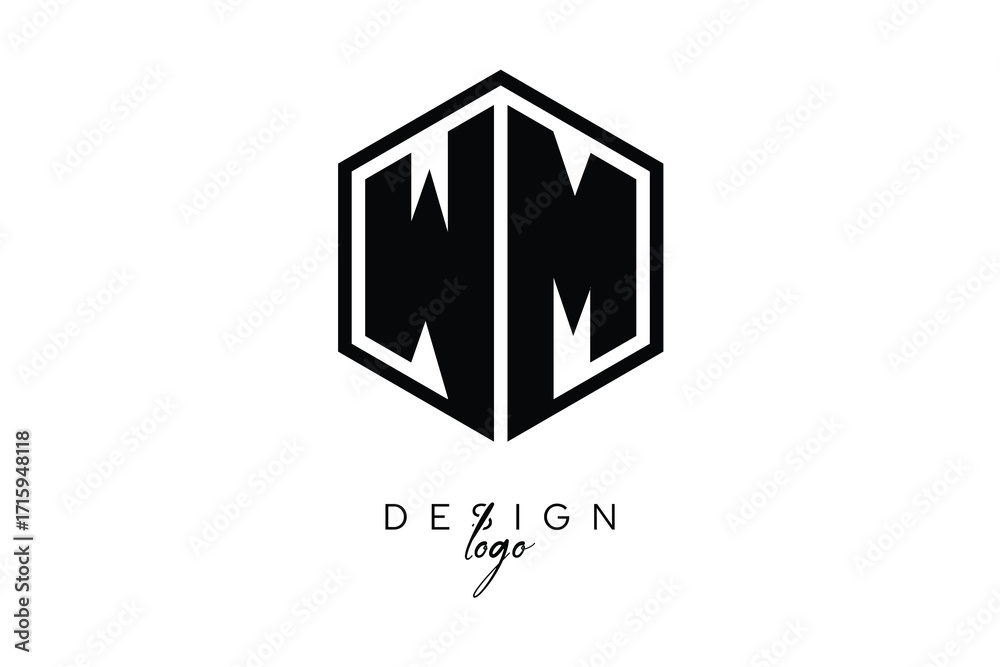Fototapeta premium WM Polygon Monogram Logo – Modern Hexagon Shield Emblem for Creative Branding & Identity Design