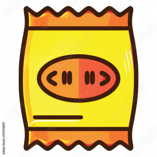 Cartoon illustration of a yellow snack bag.