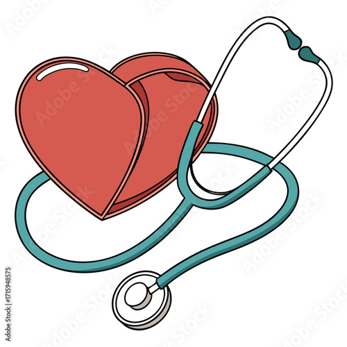 Medical Stethoscope Wrapped Around Red Heart Icon