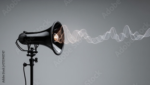 Black megaphone emitting sound waves