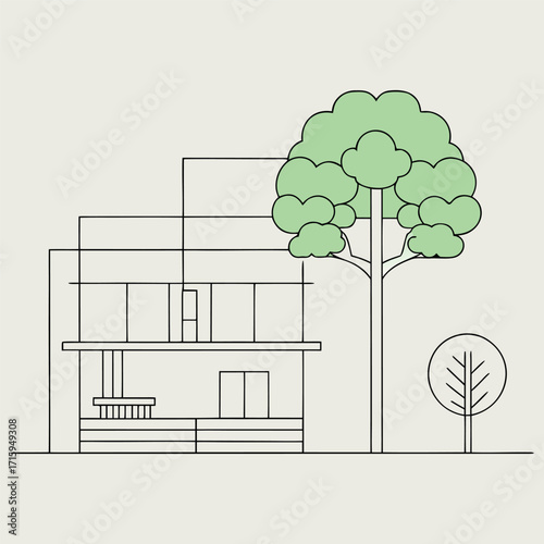 Architectural Drawings, Minimal style cad tree line drawing, Side view, set of section wetland forest outline for landscape design drawing. Vector illustration in seperate element