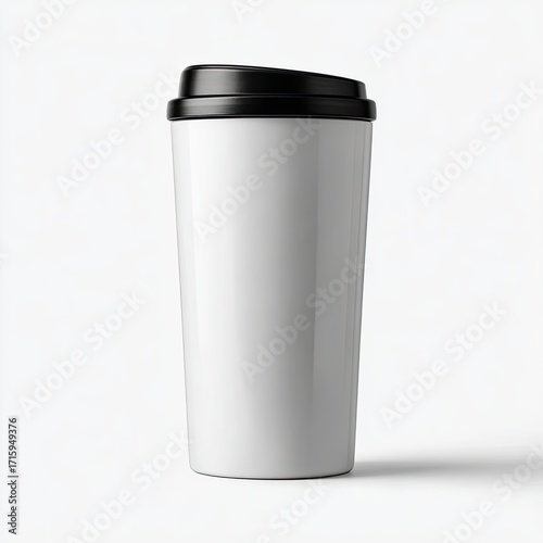 Blank white travel mug with black lid