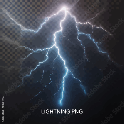 Dramatic Lightning Strike with Electric Power and Blue Glow Stormy Weather Illustration with Dark Background and Powerful Energy Display