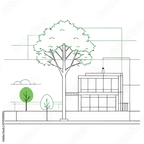 Architectural Drawings, Minimal style cad tree line drawing, Side view, set of section wetland forest outline for landscape design drArchitectural Drawings, Minimal style cad tree line drawing,